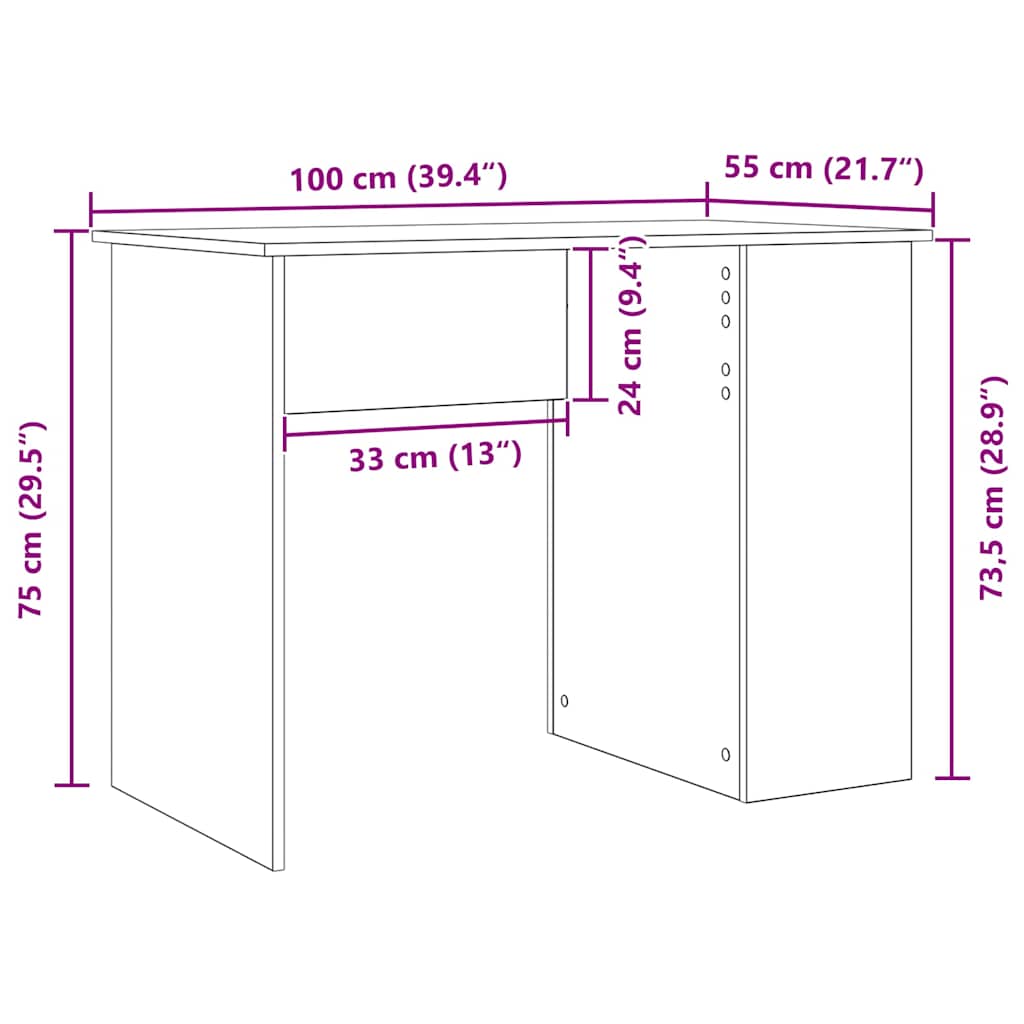 Desk Black Oak 100x55x75 cm Engineered Wood
