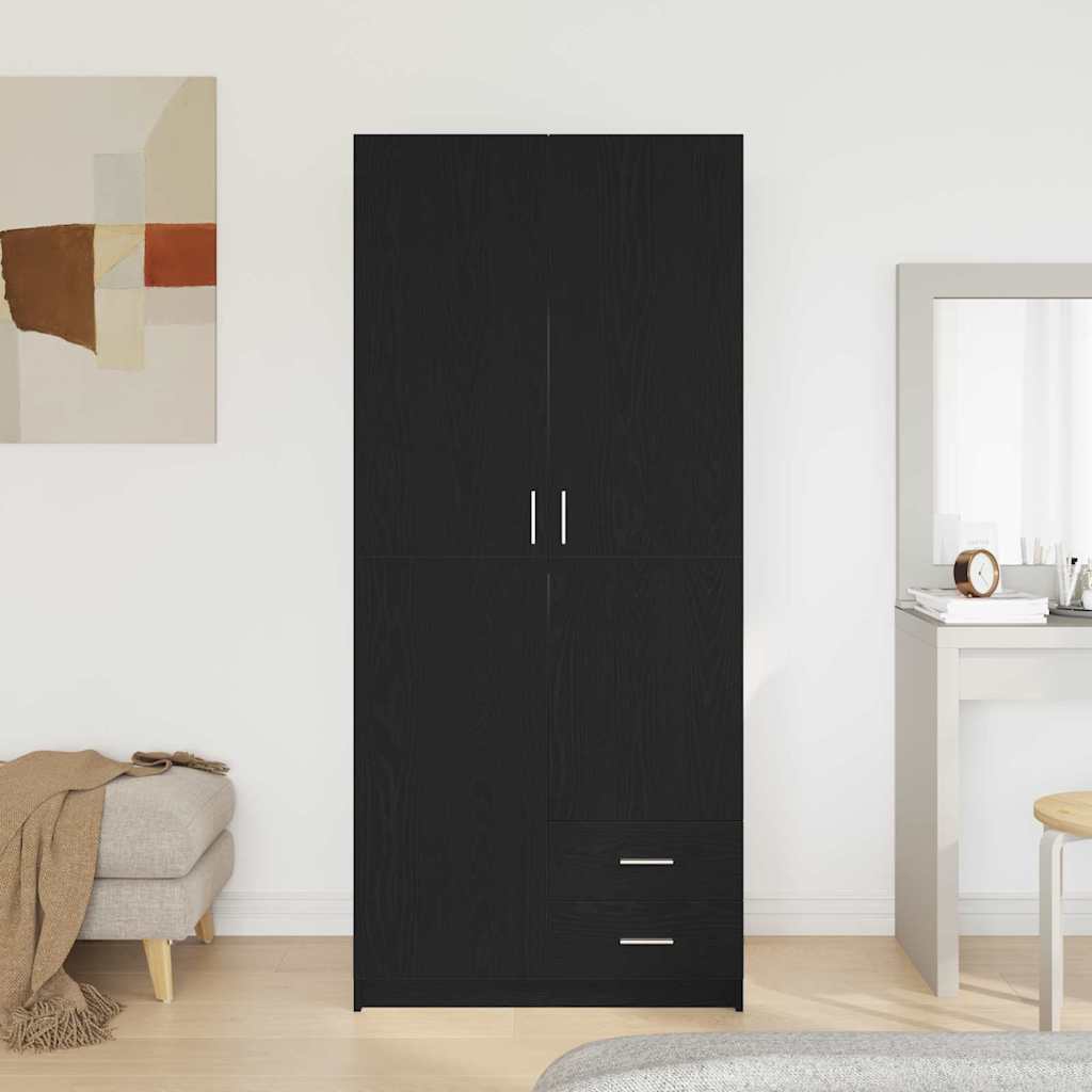 Wardrobe with Drawer Black oak 80 x 52 x 180 cm Engineered wood