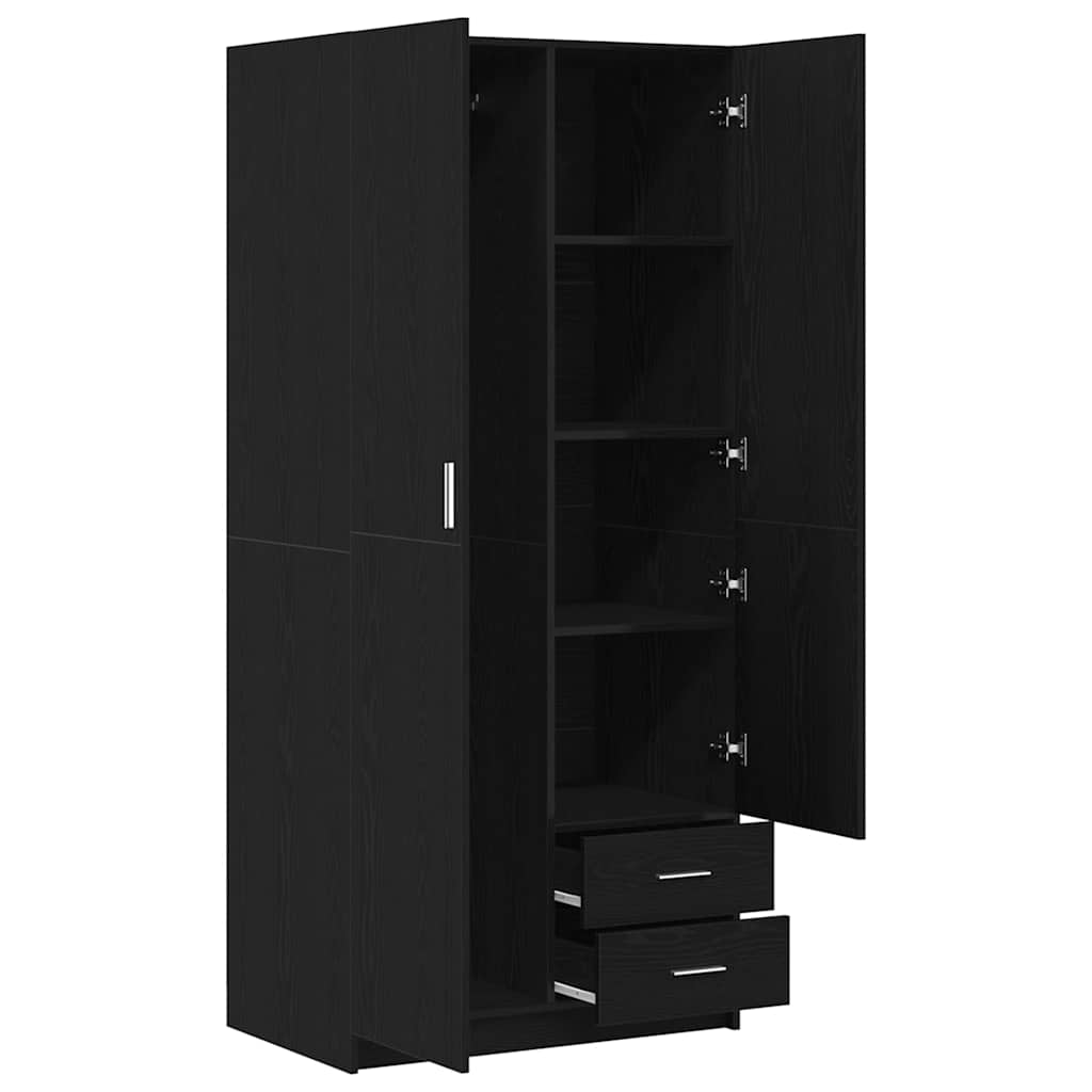 Wardrobe with Drawer Black oak 80 x 52 x 180 cm Engineered wood