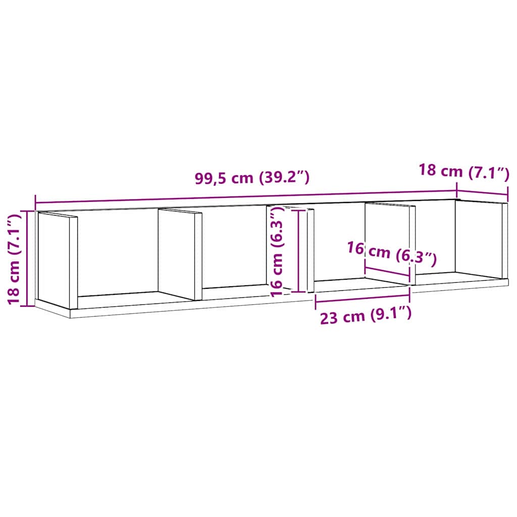 Wall Shelf Wall-Mounted Black Oak 100 x 18 x 18 cm