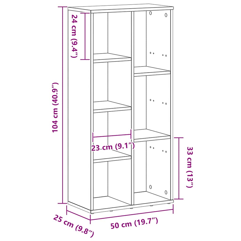 Bookcase Black Oak 50x25x104 cm Engineered Wood