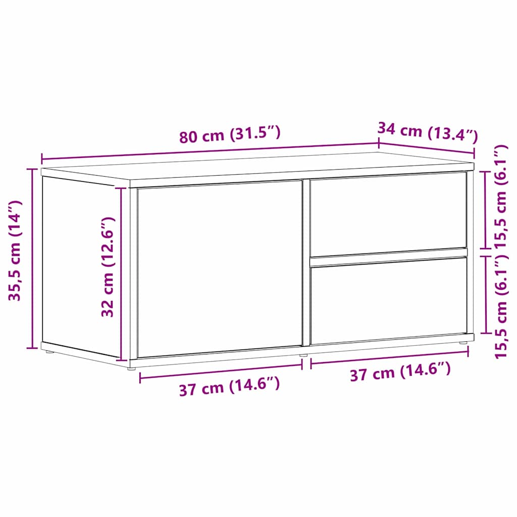 TV Cabinet 80 x 34 x 36 cm Black Oak Engineered Wood