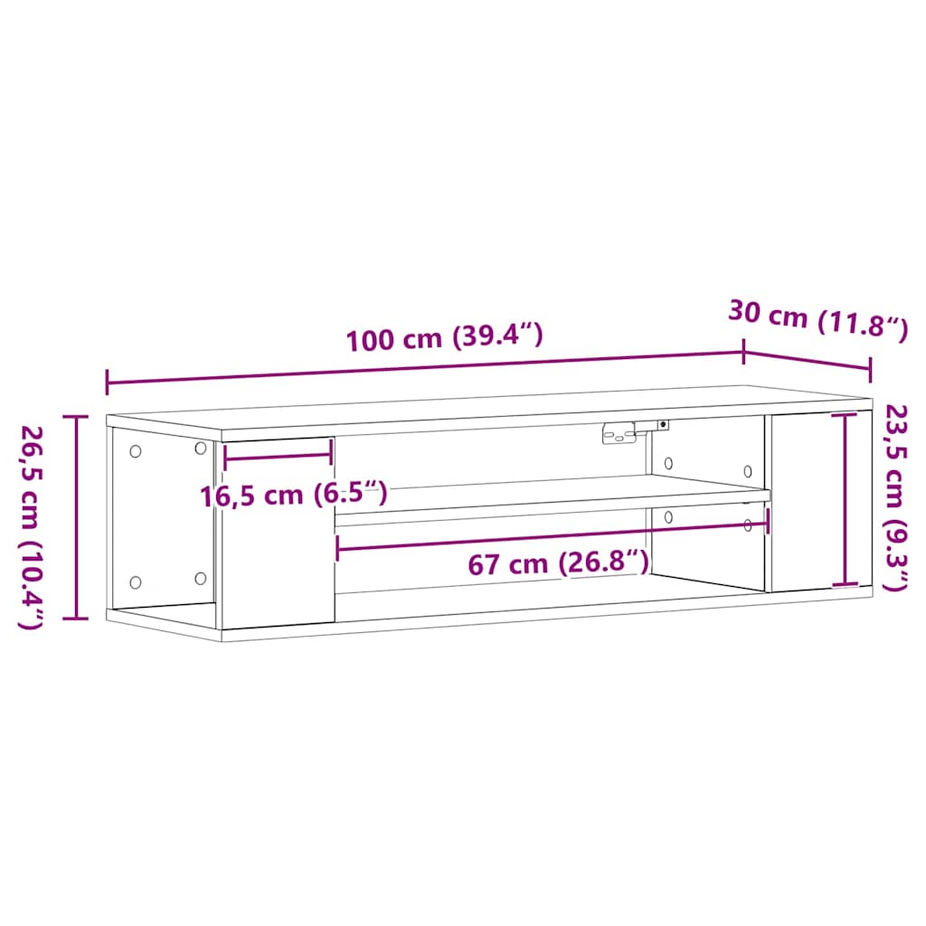 TV Cabinet 100 x 30 x 26.5 cm Black Oak Engineered Wood
