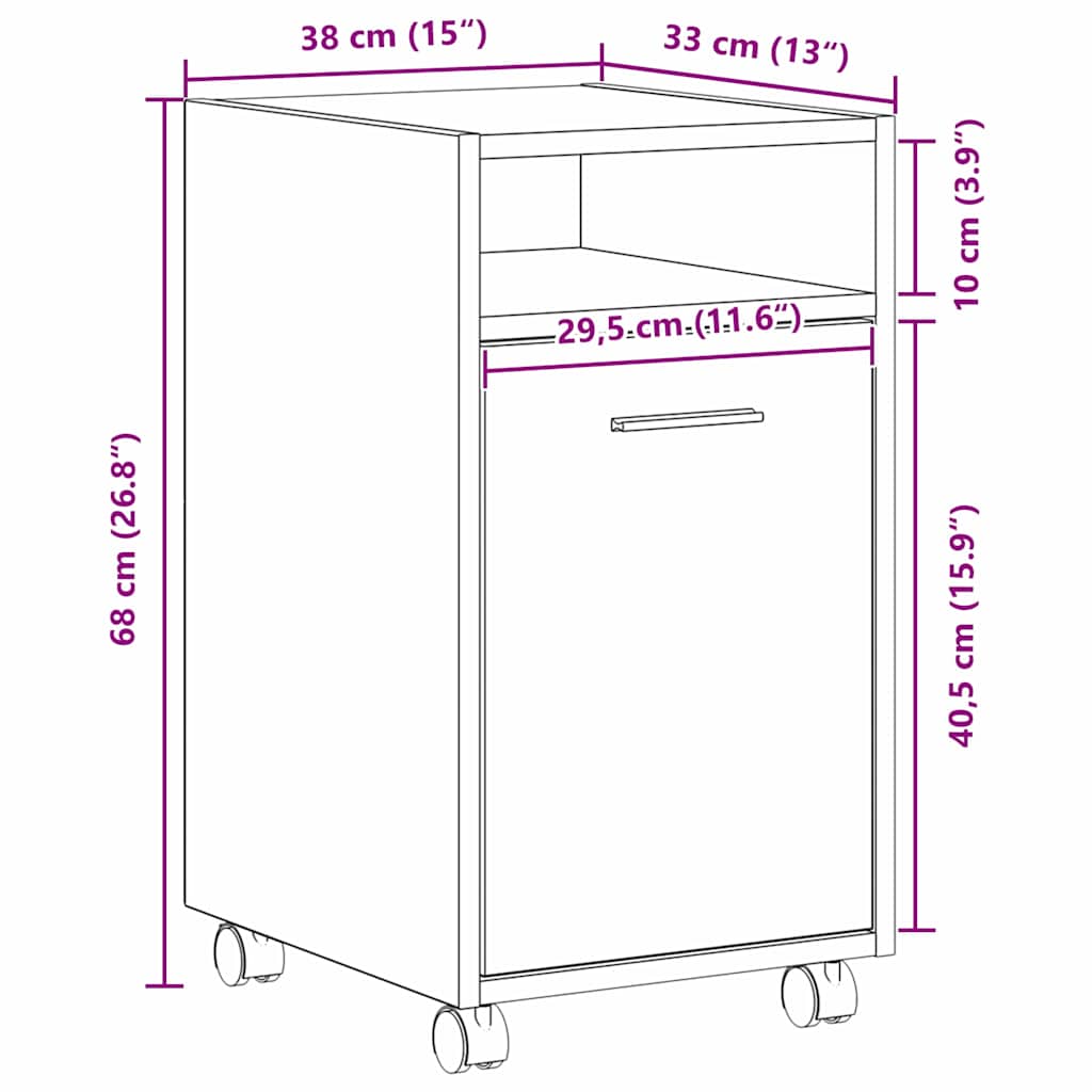 Wheeled Side Cabinet 33 x 38 x 60 cm Engineered Wood Black Oak