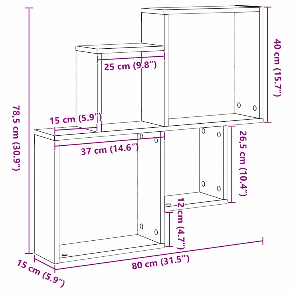 Wall Shelf Wall-Mounted Black Oak 80 x 15 x 78.5 cm