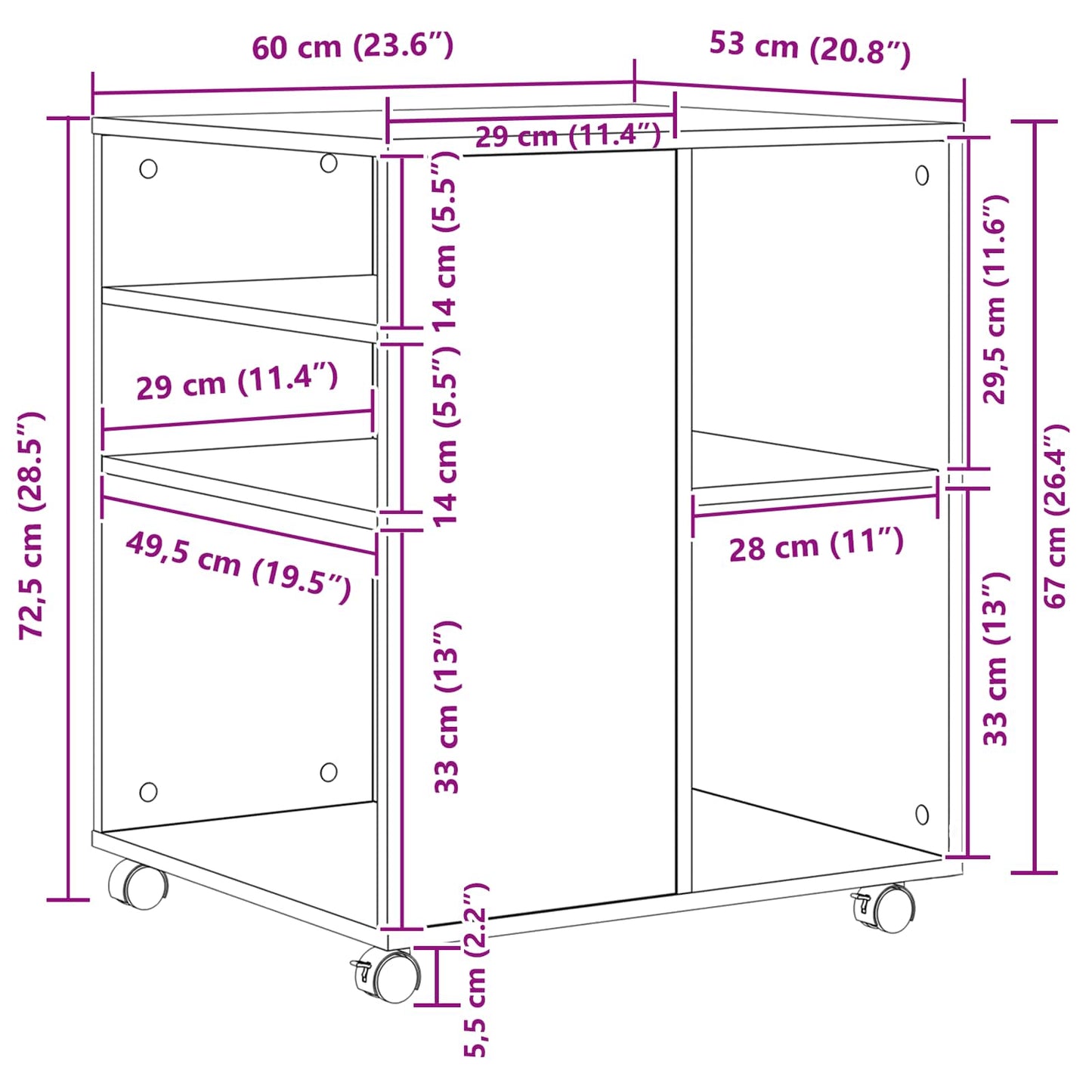 Storage Cabinet 60 x 53 x 72.5 cm Engineered Wood Black Oak