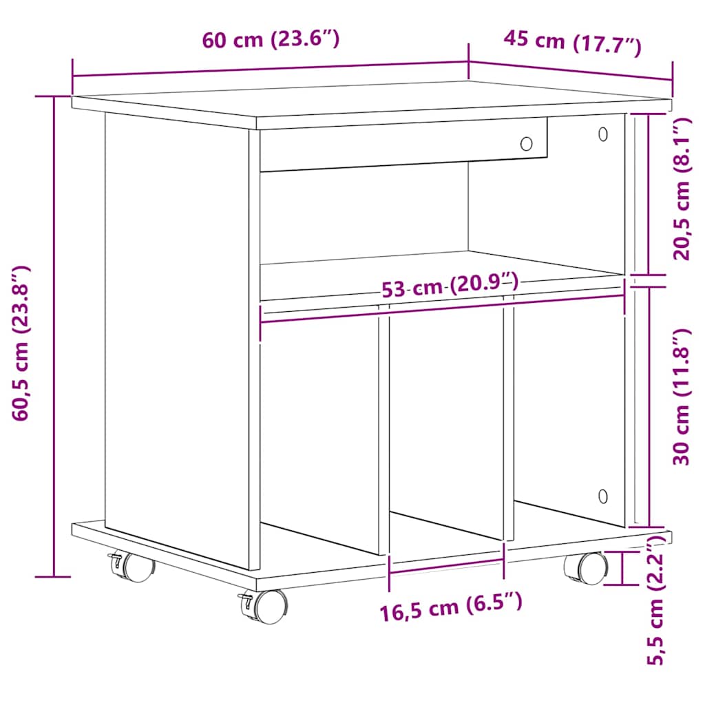 Rolling Cabinet 60 x 45 x 55 cm Engineered Wood Black Oak