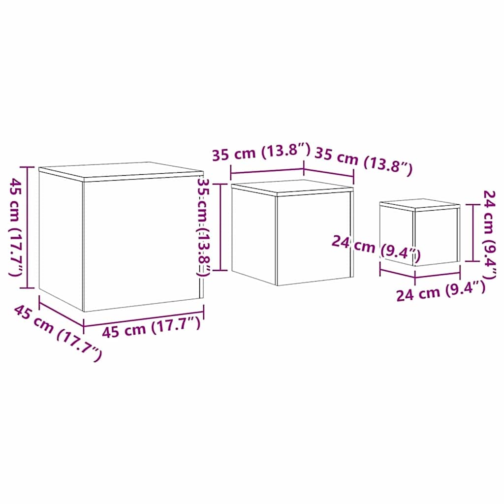 Nesting Table 3 pcs Black Oak 45 x 45 x 45 cm Engineered Wood