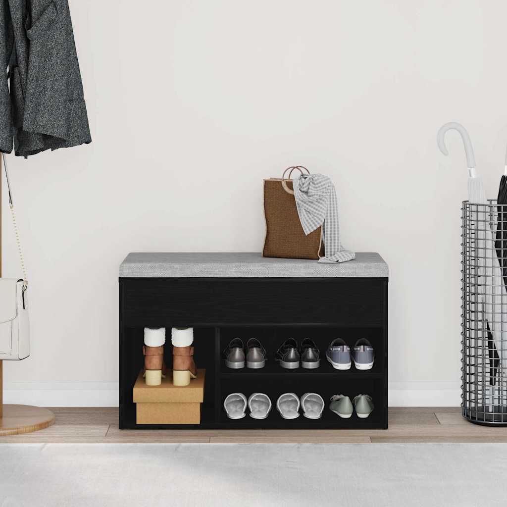 Shoe Bench with Shelf Black oak 80 x 30 x 45 cm Engineered Wood