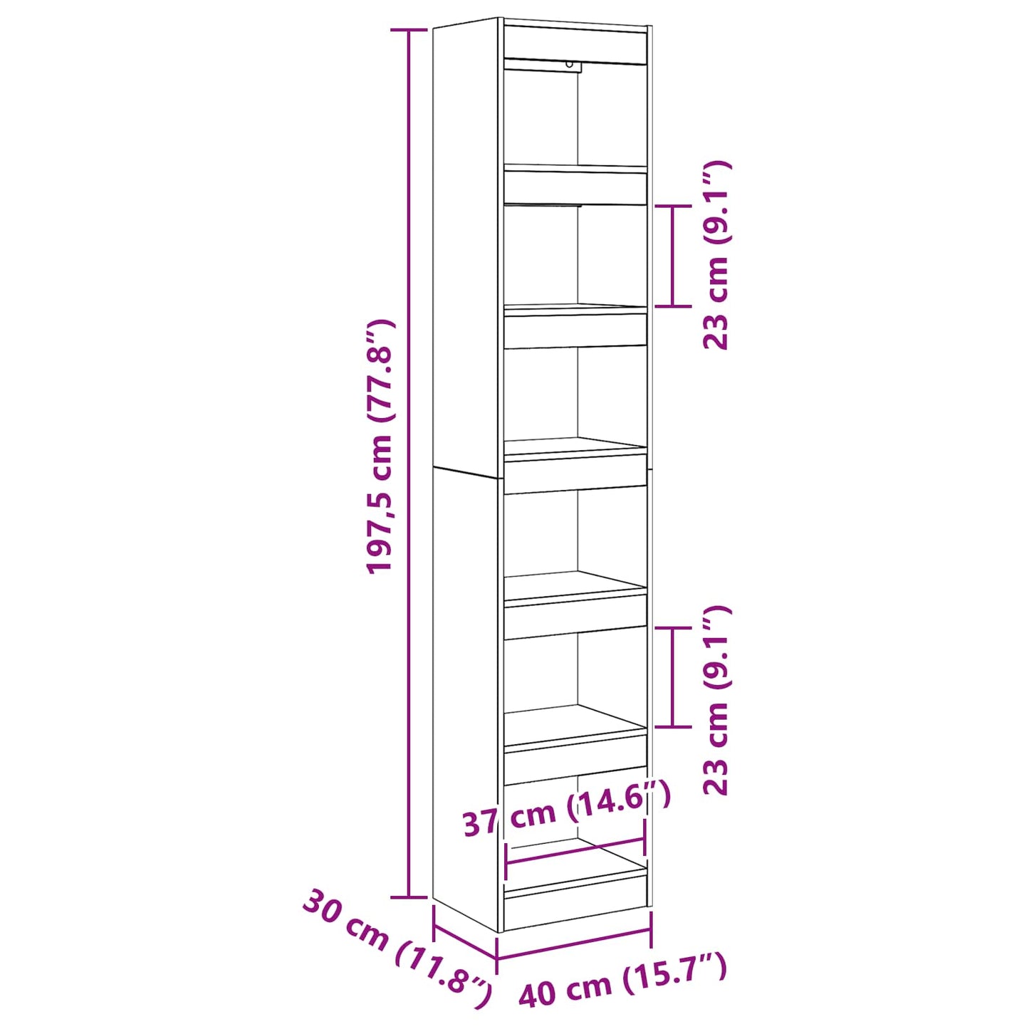 Book Cabinet 6-Tier 40 x 30 x 198 cm Engineered Wood Black Oak
