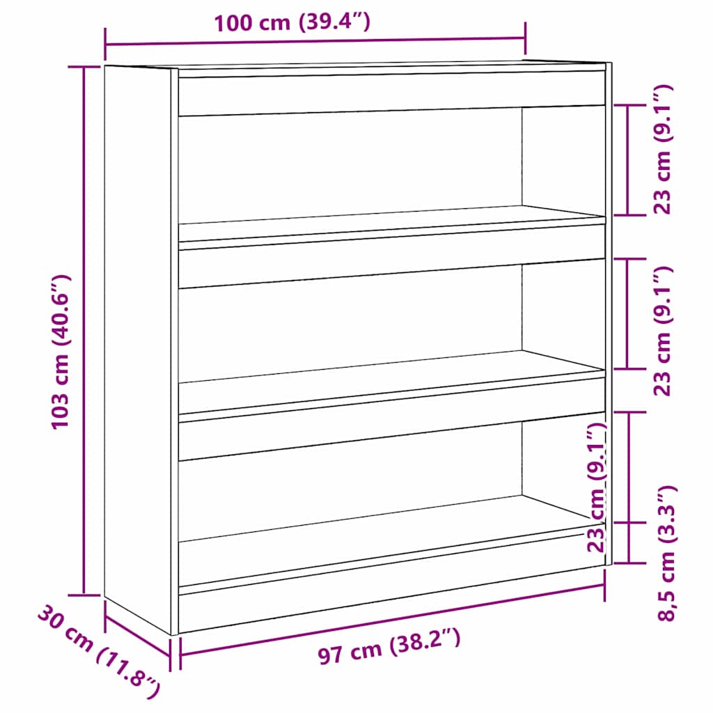 Book Cabinet 3-Tier 100 x 30 x 103 cm Engineered Wood