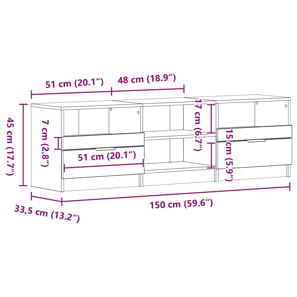 TV Cabinet 150 x 33.5 x 45 cm Black Oak Engineered Wood