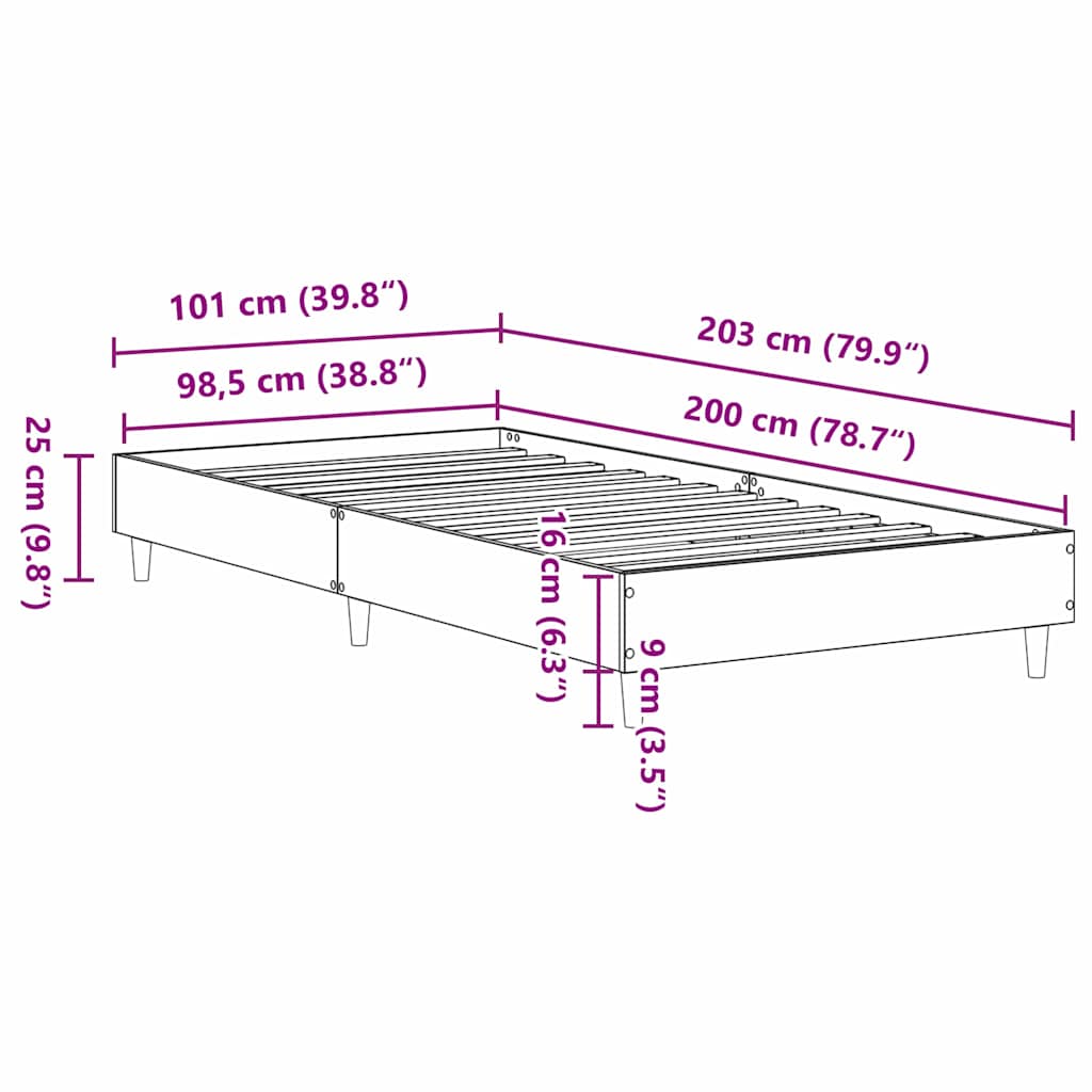 Bed Frame Black Oak 203 x 101 x 25 cm Engineered Wood