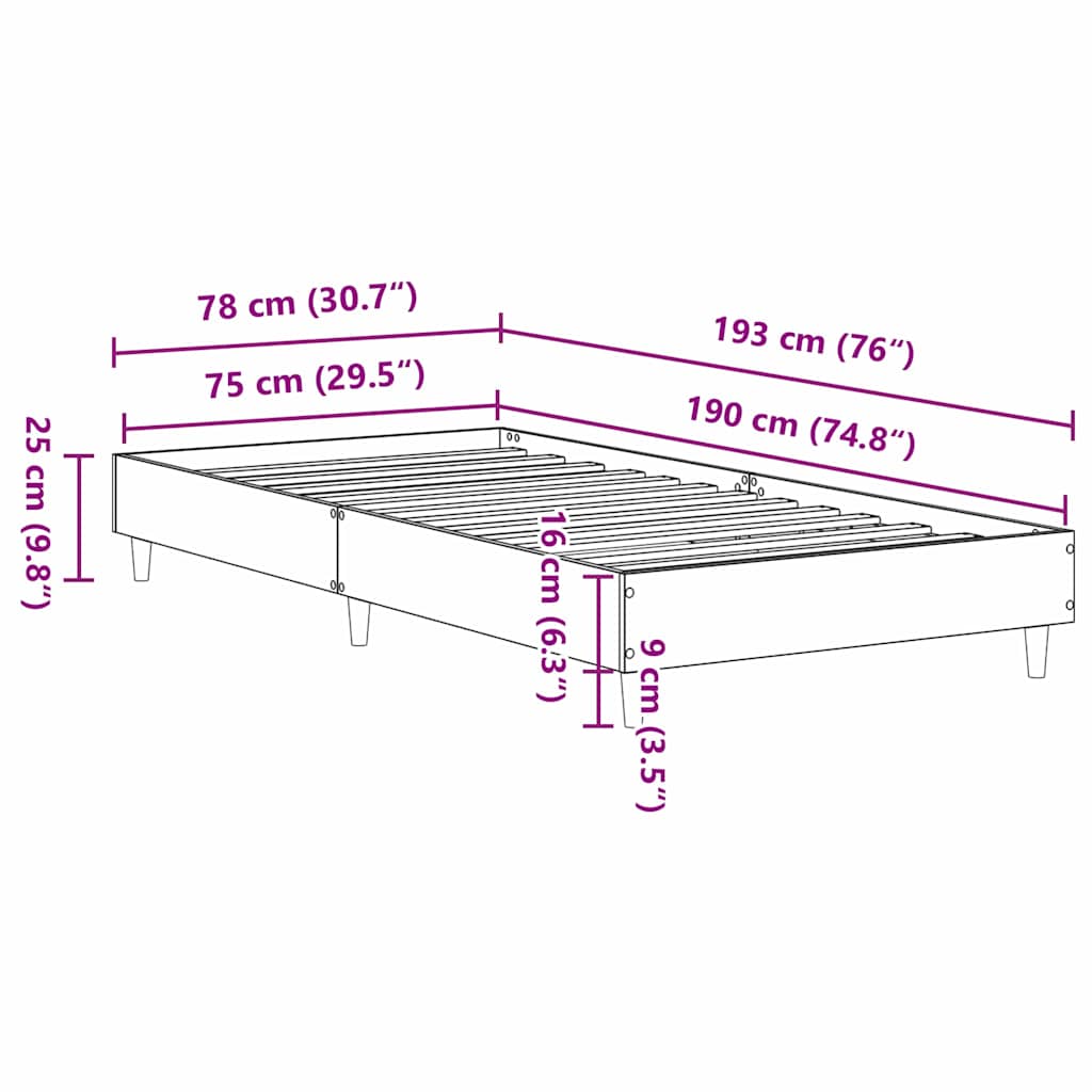 Bed Frame Black Oak 193 x 78 x 25 cm Engineered Wood