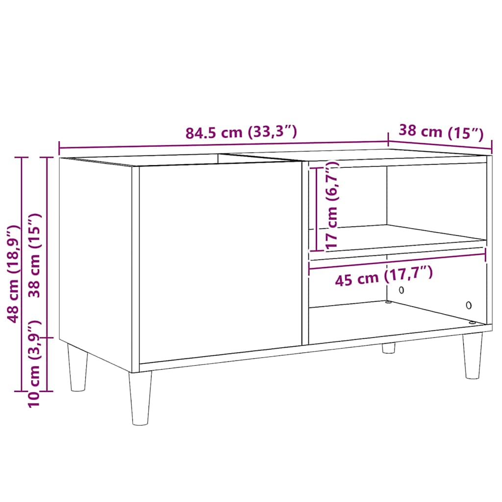 Record Cabinet 84.5 x 38 x 48 cm Engineered Wood Black oak