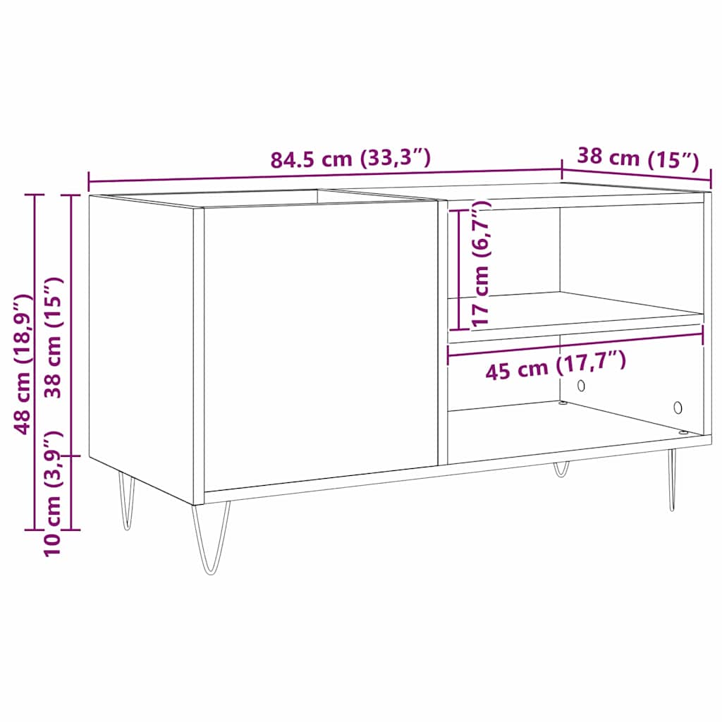 Record Cabinet Black Oak 85 x 38 x 48 cm Engineered Wood