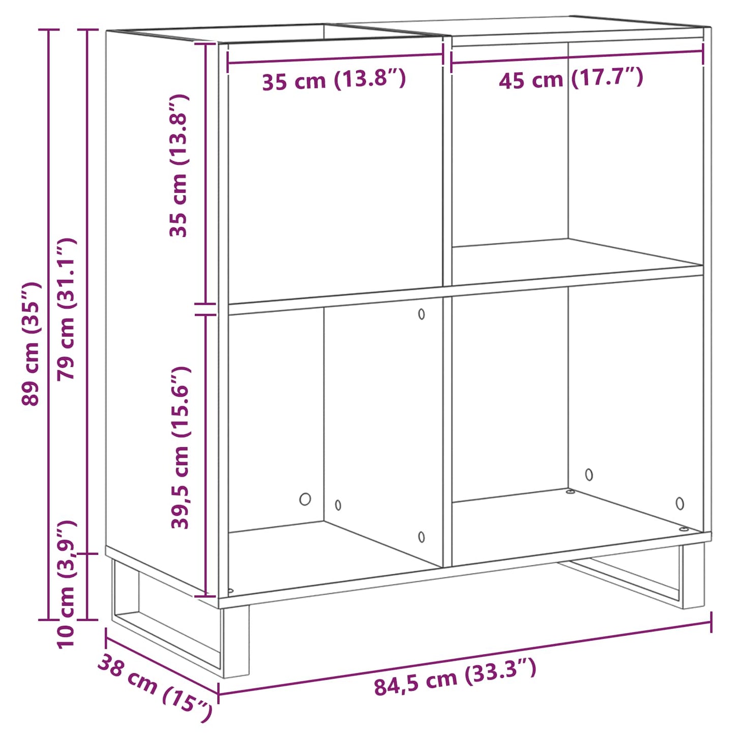 Record Cabinet Black Oak 85 x 38 x 89 cm Engineered Wood