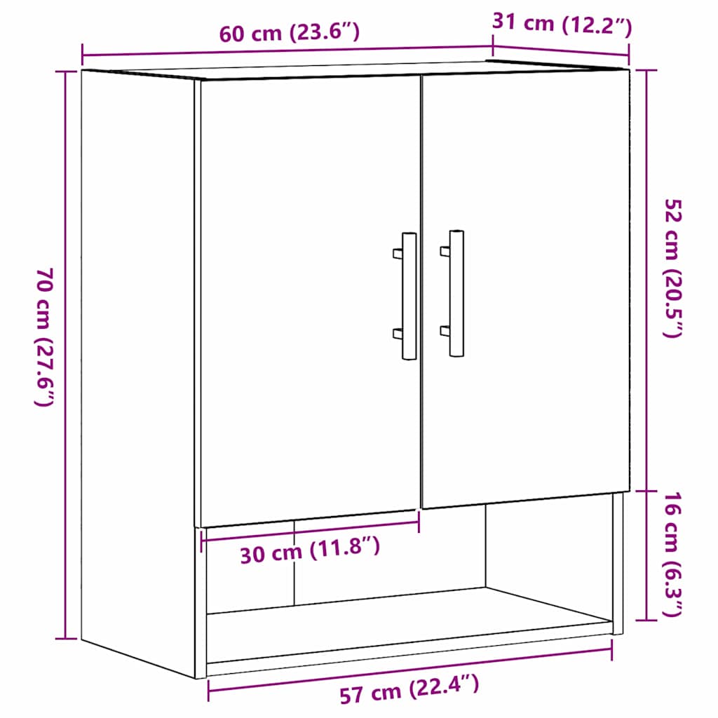 Wall-mounted Cabinet 60 x 31 x 70 cm Engineered Wood Black Oak