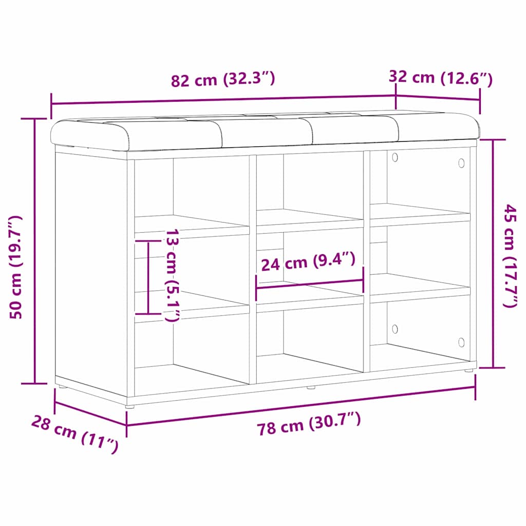 Shoe Bench Black 82 x 32 x 50 cm Engineered Wood