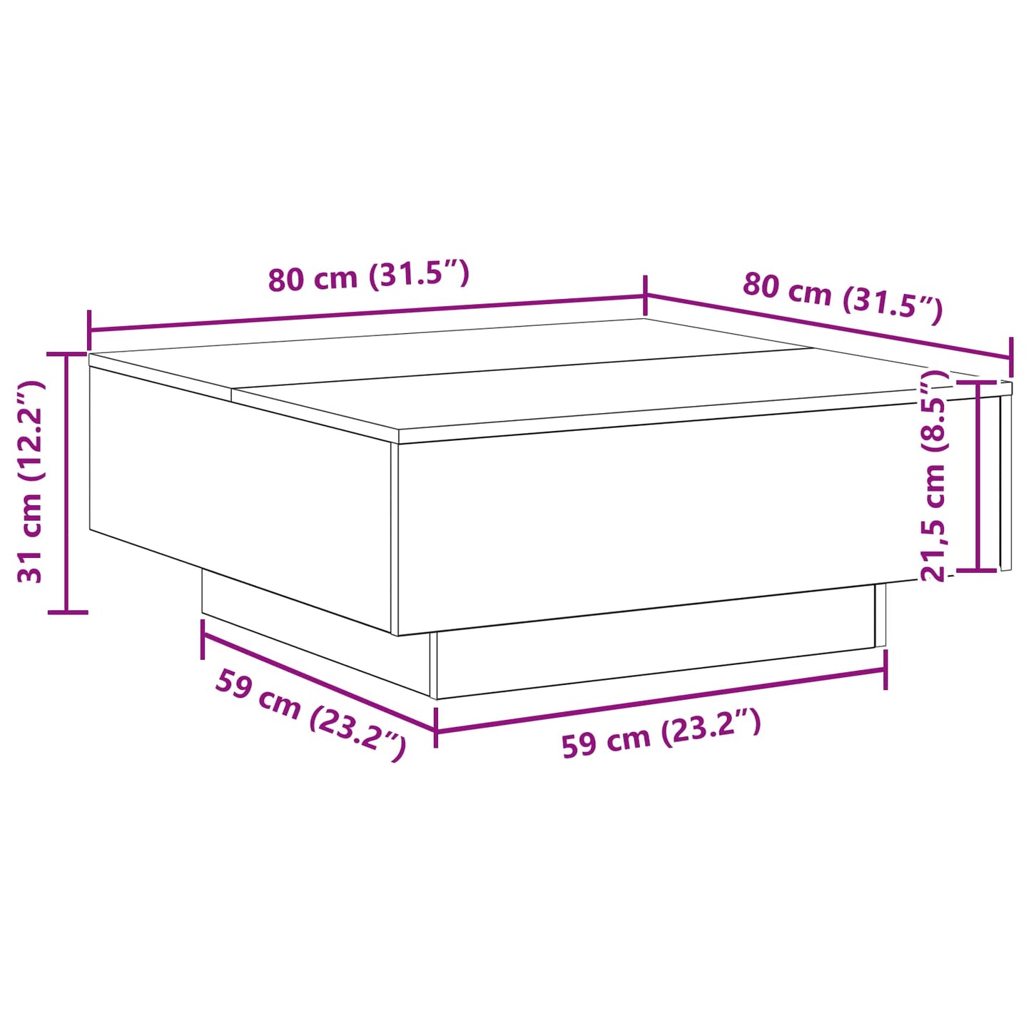 Coffee Table Old Wood 80 x 80 x 31 cm