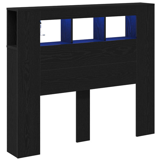 LED Headboard Black Oak Engineered Wood