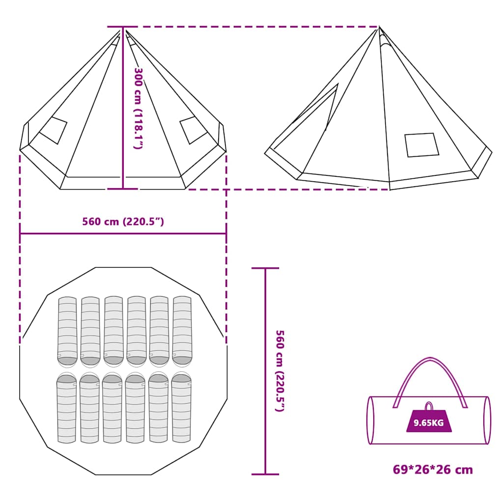 Tipi Tent with Roof Grey and Orange 560 x 560 x 300 cm Taffeta