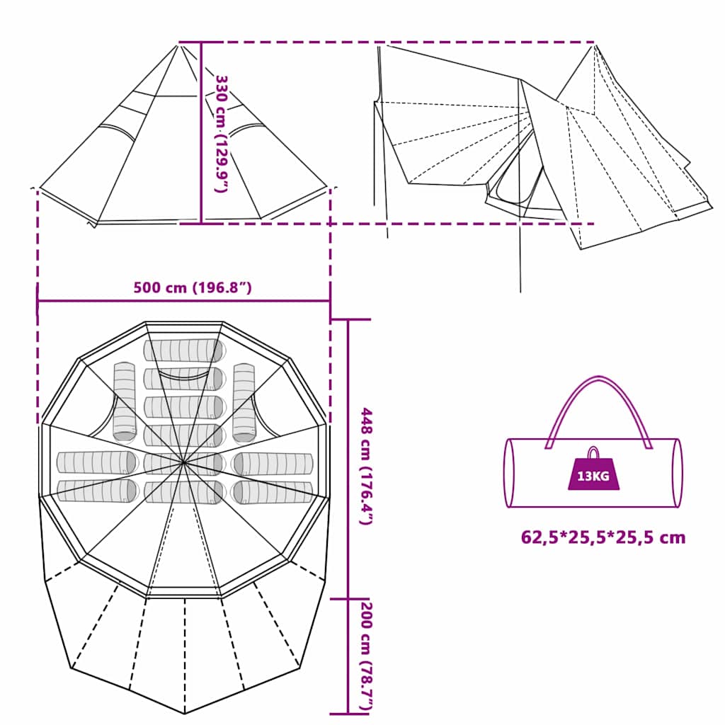 Tipi Tent with Roof Grey and Orange 510 x 690 x 330 cm Taffeta