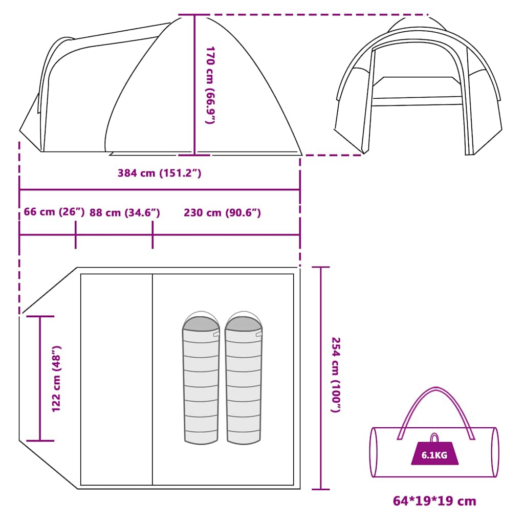 Dome Tent Dome with Roof Grey and Orange 384 x 254 x 170 cm