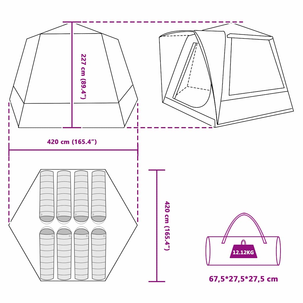 Camping Tent Cabin Grey and orange 420 x 420 x 227 cm Polyester