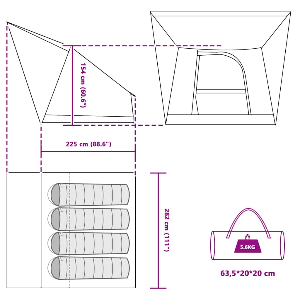 Camping Tent with Roof Green 282 x 225 x 154 cm Taffeta