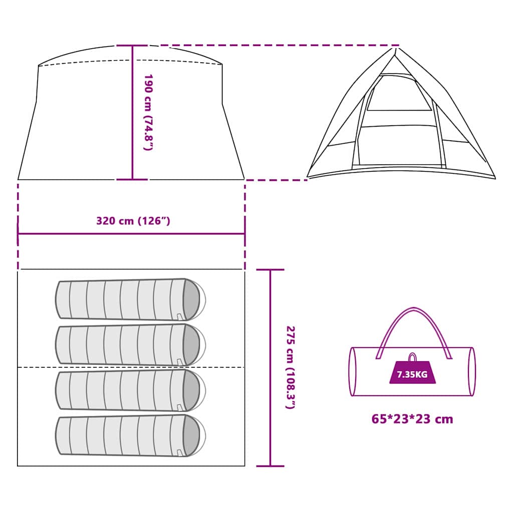 Camping Tent 4-Person Waterproof Green Taffeta