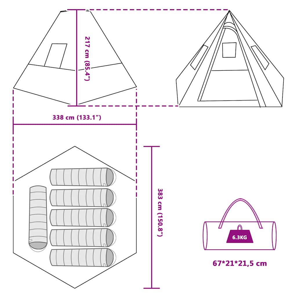 Tipi Tent 6-Person Waterproof Green Taffeta