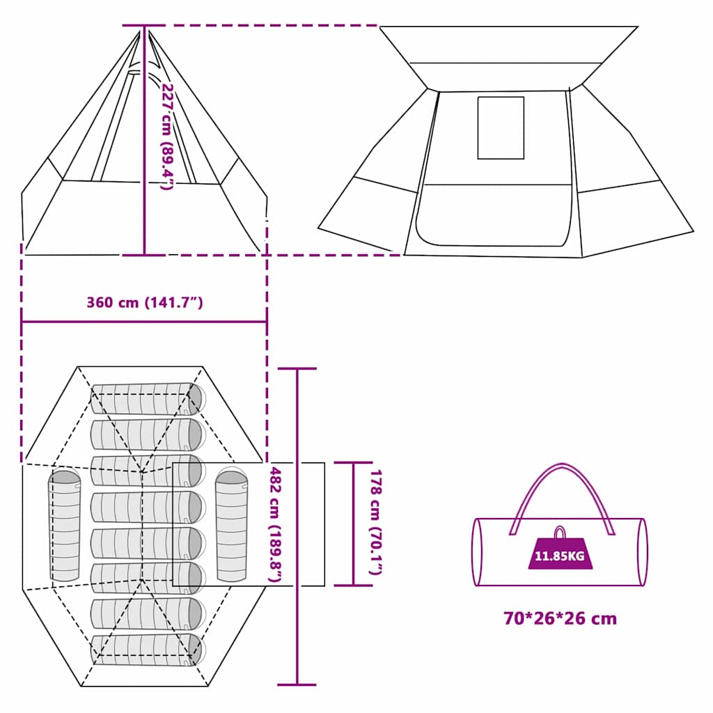 Camping Tent with Roof Blue 482 x 360 x 227 cm Taffeta