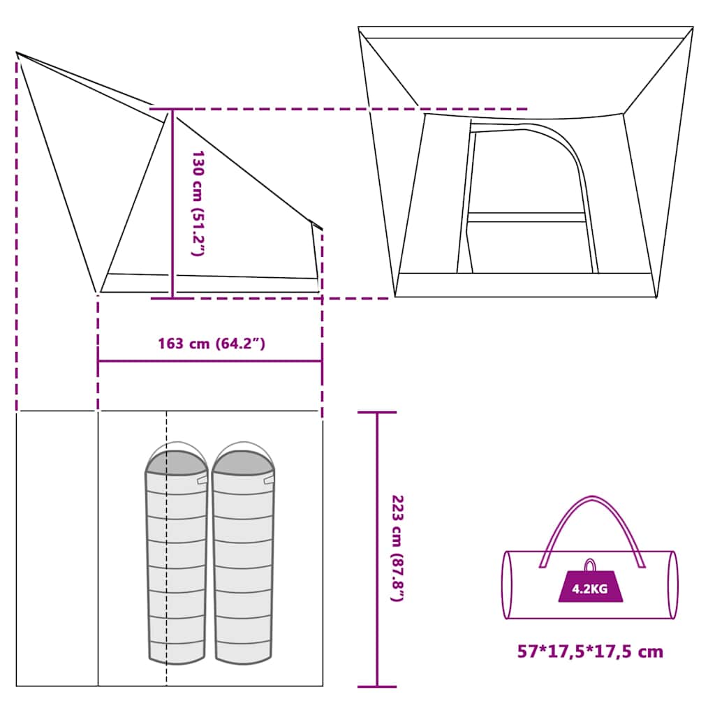Camping Tent with Roof Green 223 x 163 x 130 cm Taffeta