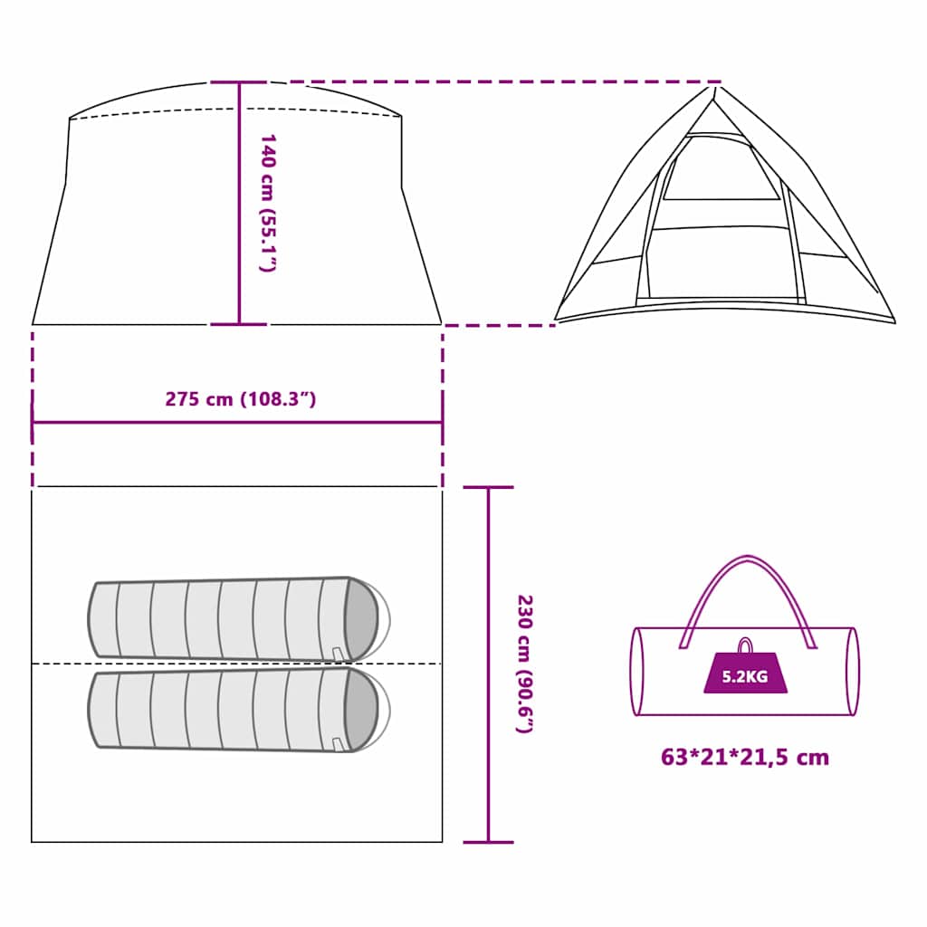 Camping Tent 2-Person Waterproof Blue Taffeta