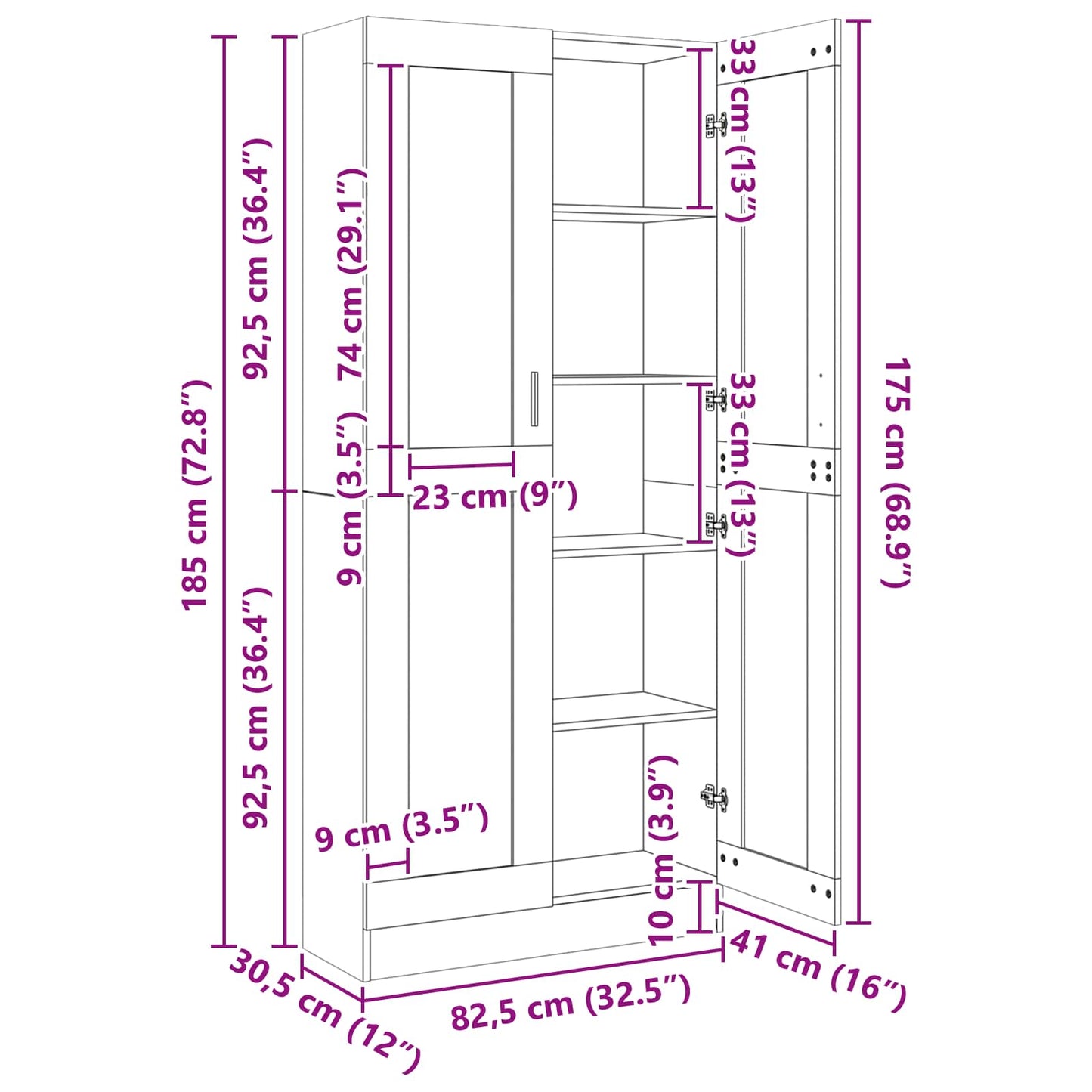 Book Cabinet 4-Tier 82.5 x 30.5 x 185 cm Engineered Wood