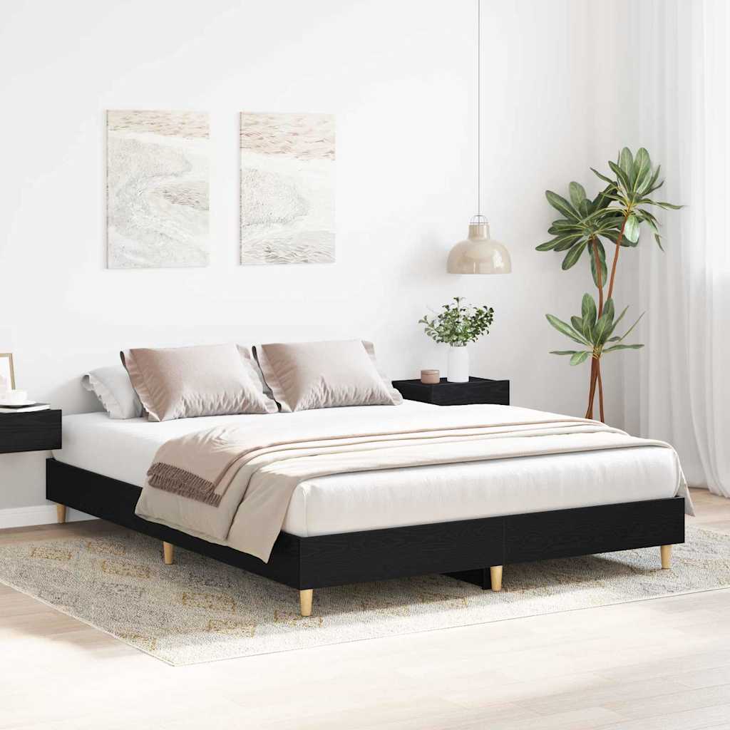 Bed Frame Black Oak 140 x 200 cm Engineered wood