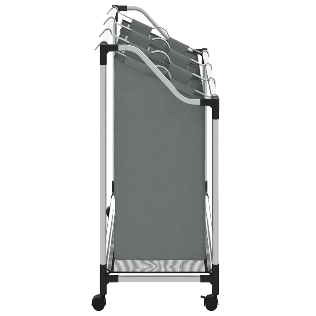 Laundry Basket with Wheels 3 Compartments Grey