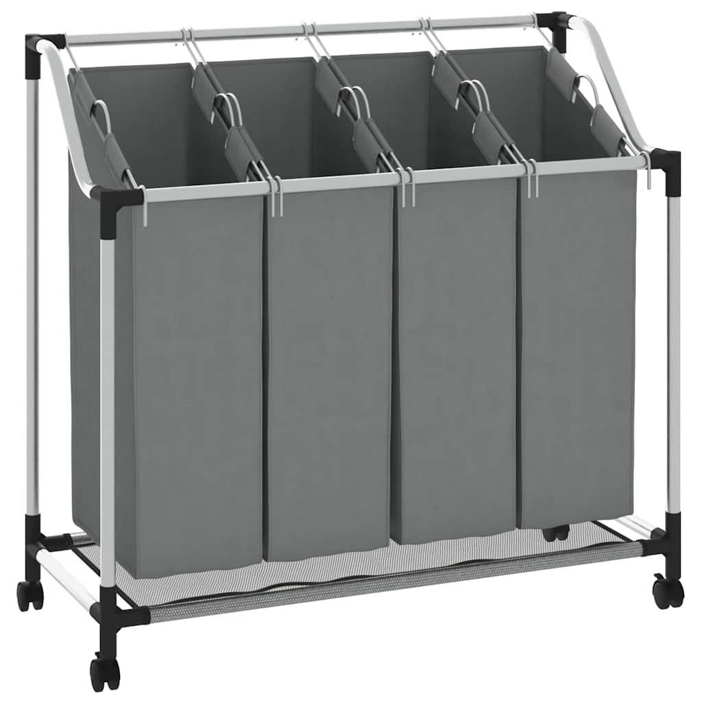 Laundry Basket with Wheels 4 Compartments Grey