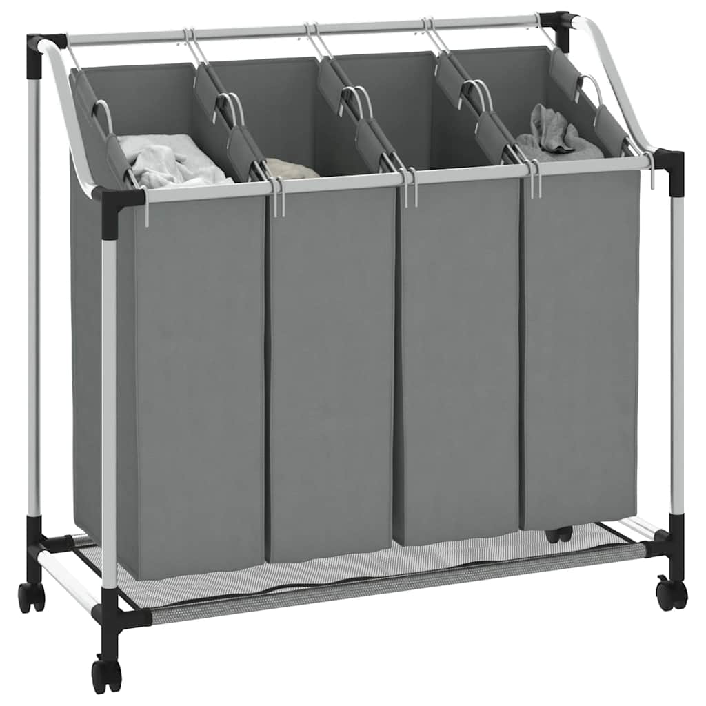 Laundry Basket with Wheels 4 Compartments Grey