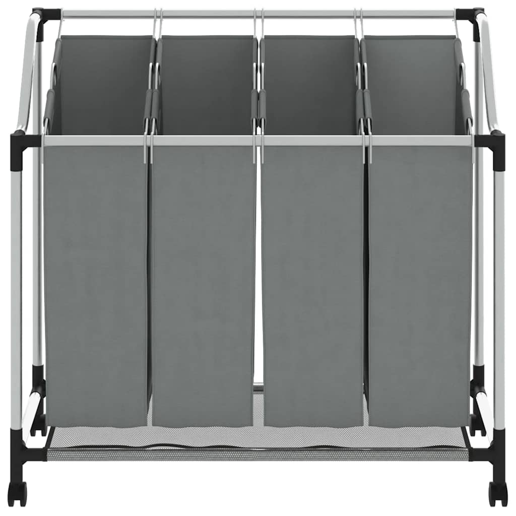 Laundry Basket with Wheels 4 Compartments Grey