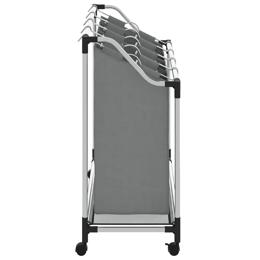 Laundry Basket with Wheels 4 Compartments Grey