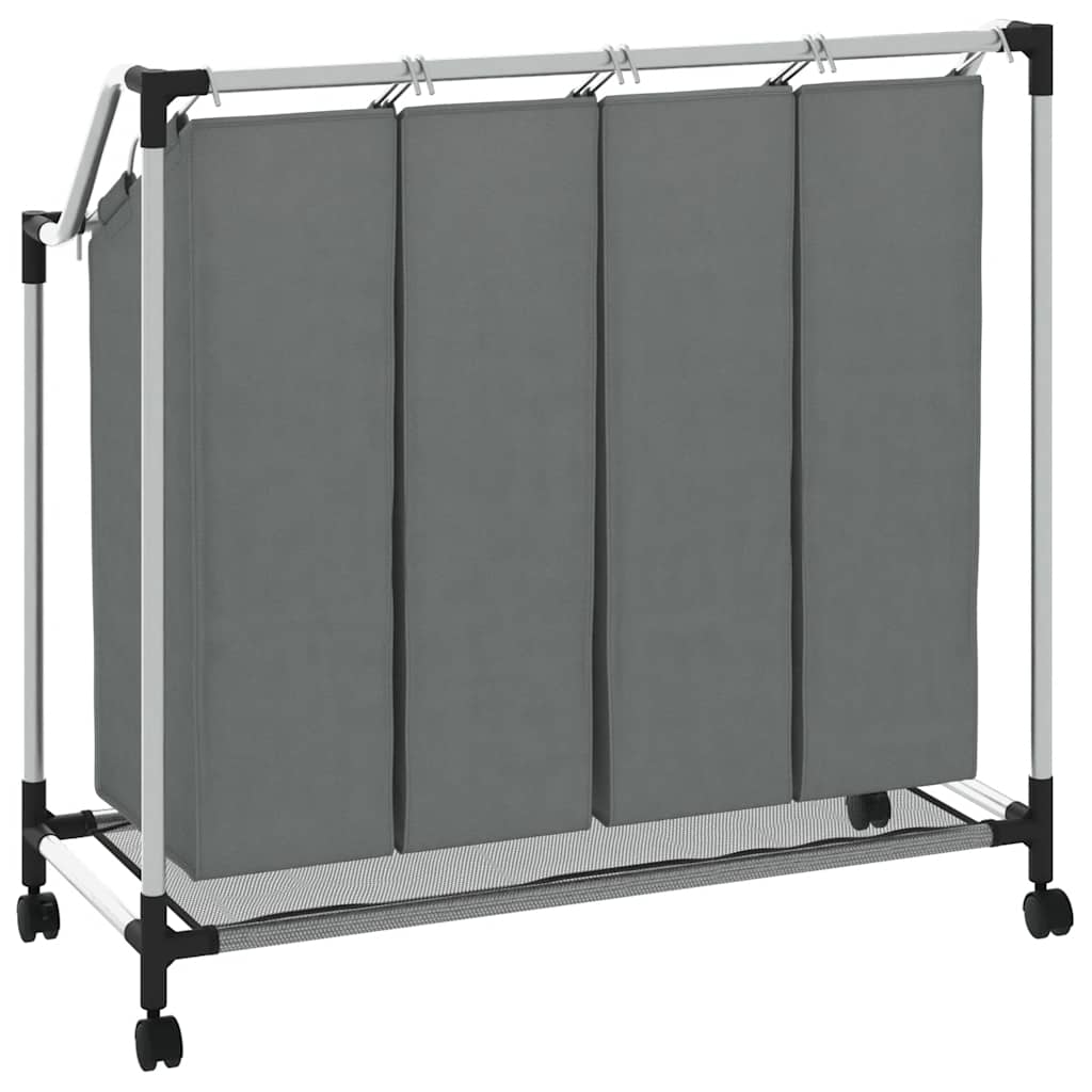Laundry Basket with Wheels 4 Compartments Grey