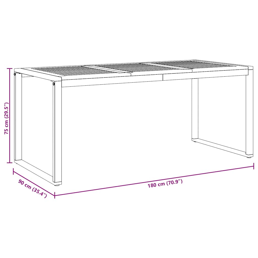 Garden Table Grey 180 x 90 x 75 cm Solid Acacia Wood