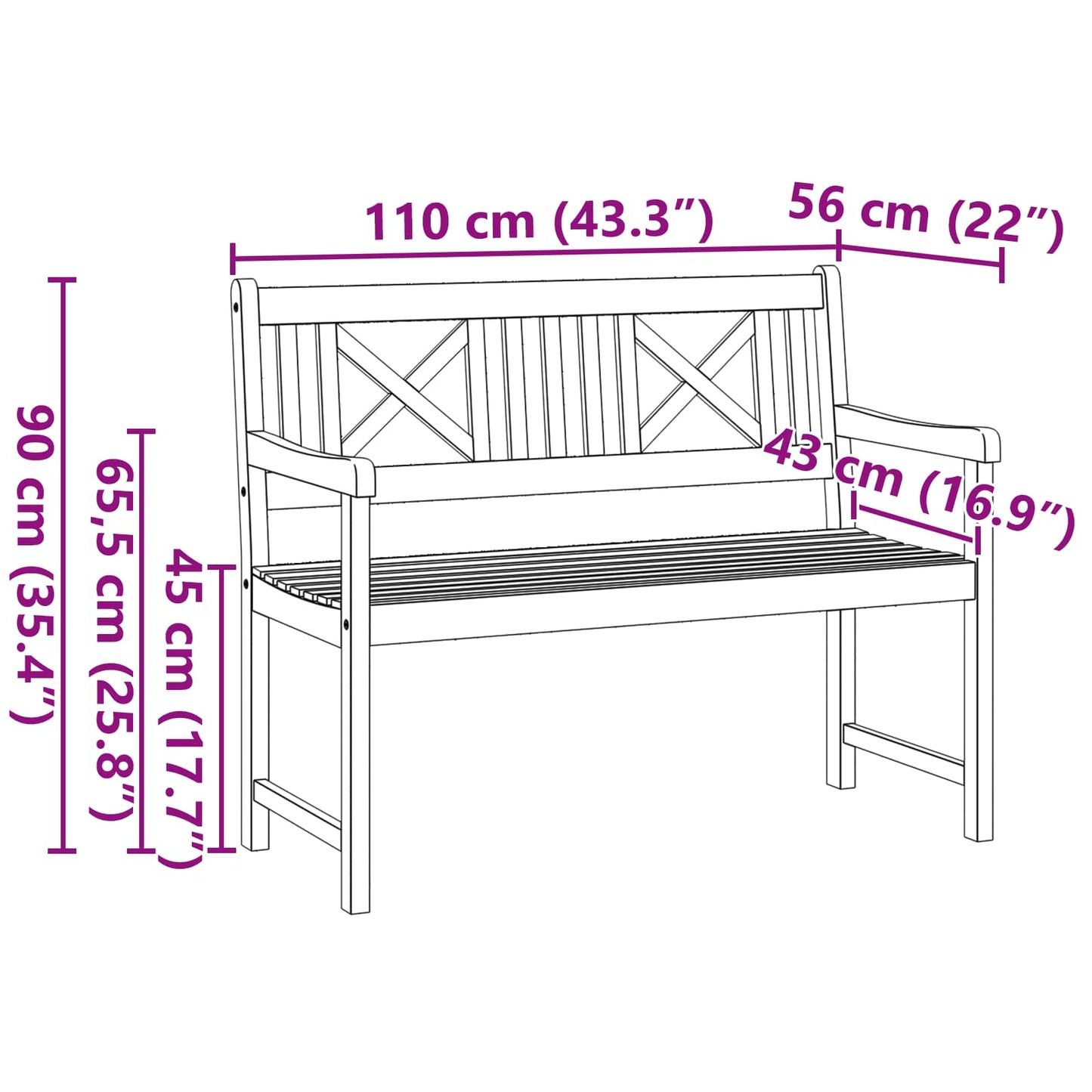 Outdoor Bench Natural 110 x 56 x 90 cm Solid Acacia Wood
