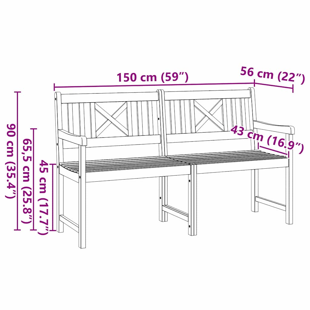 Outdoor Bench Natural 150 x 56 x 90 cm Solid Acacia Wood