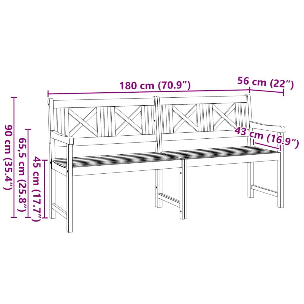 Outdoor Bench Natural 180 x 56 x 90 cm Solid Acacia Wood