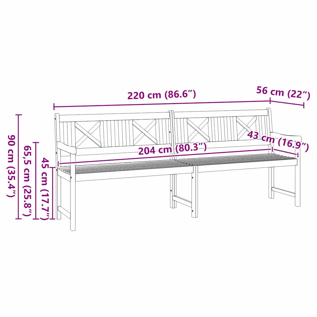 Outdoor Bench Natural 220 x 56 x 90 cm Solid Acacia Wood