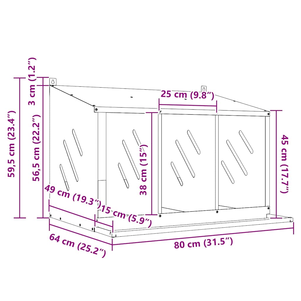 Chicken Nesting Box with 3 Compartments Galvanized Silver Metal