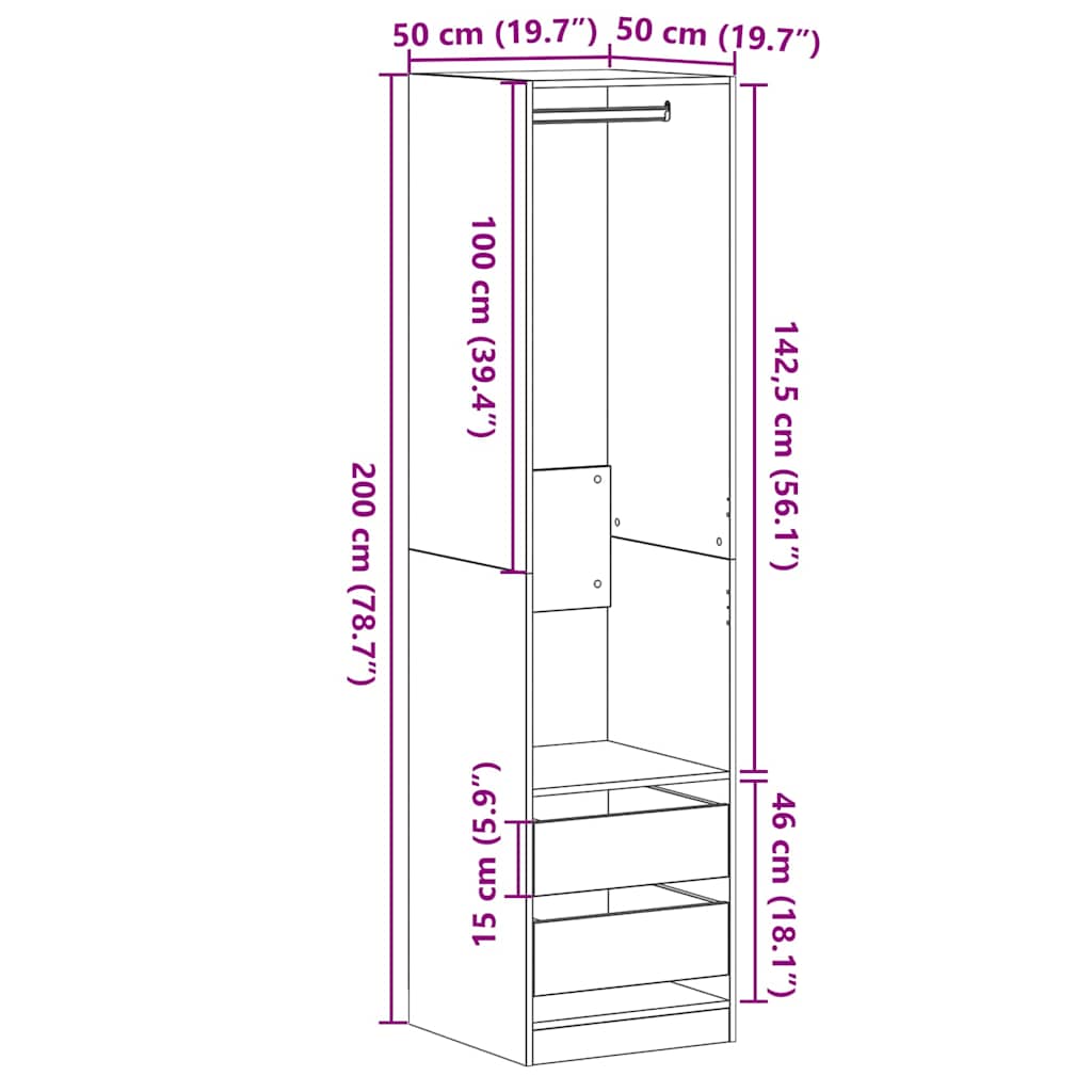 Wardrobe Black Oak 50 x 50 x 200 cm Engineered Wood